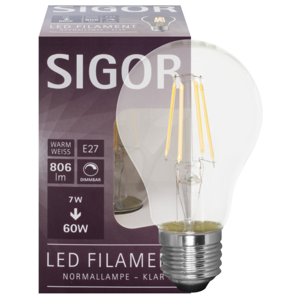 LED-Filamentlampe 7,0W E27 806lm klar dimmbar