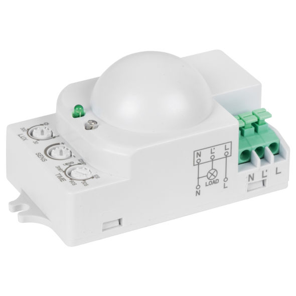 Einbau-HF-Bewegungsmelder 1200W/500VA Erfassungswinkel 360° Reichweite Ø 16 m einstellbar Einbau-HF-Bewegungsmelder 1200W/500VA Erfassungswinkel 360° Reichweite Ø 16 m einstellbar