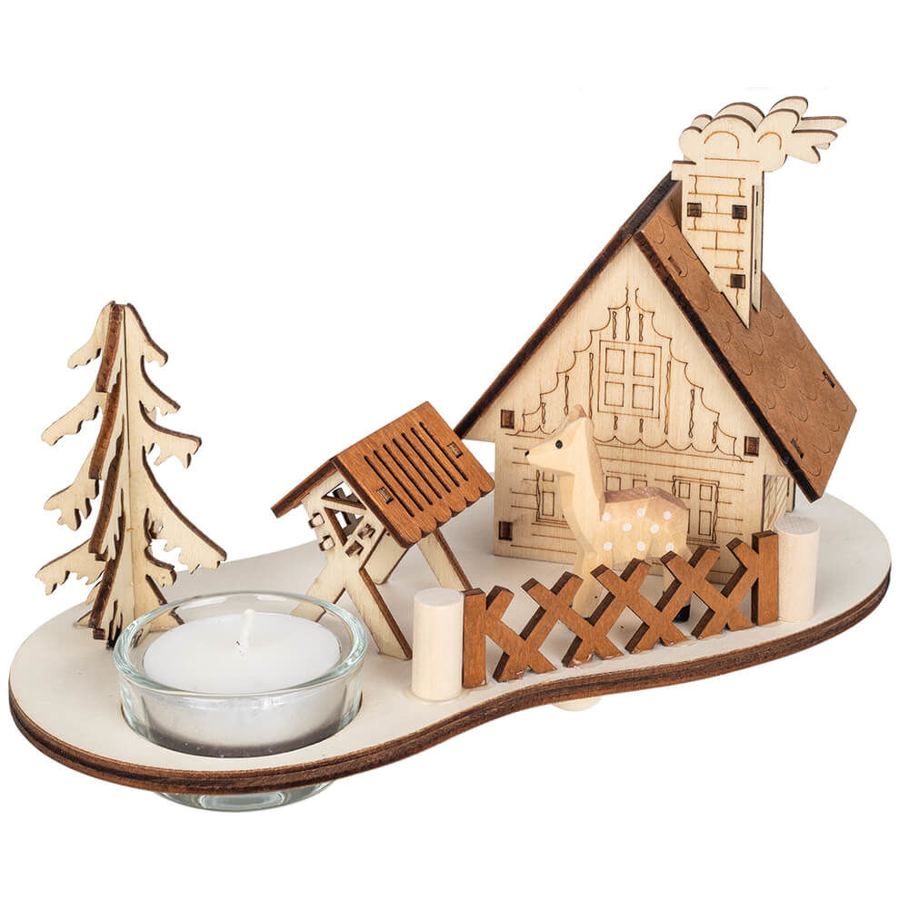 Teelichthalter und Räucherhaus Häuschen im Wald mit Reh für 1 Teelicht