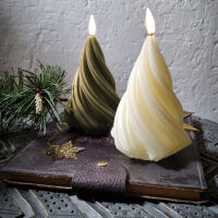 Echtwachskerze 1 warmweiße LED H150 Ø95 weiß