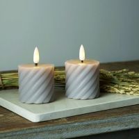 LED-Echtwachskerzen FLAMME SWIRL VOTIVE 1 warmweiße flackernde LED 2er-Set H 70, Ø 50 grau