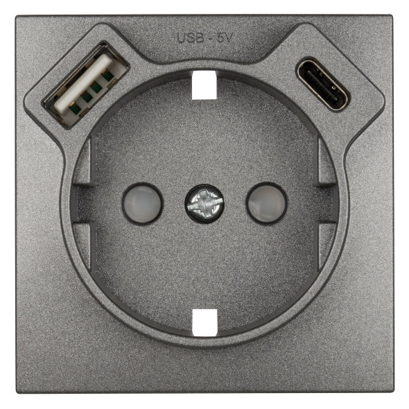 Zentralplatte für Schutzkontaktsteckdose 1 x USB-A + 1 x USB-C LOGUS 90 anthrazit grau Zentralplatte für Schutzkontaktsteckdose 1 x USB-A + 1 x USB-C LOGUS 90 anthrazit grau