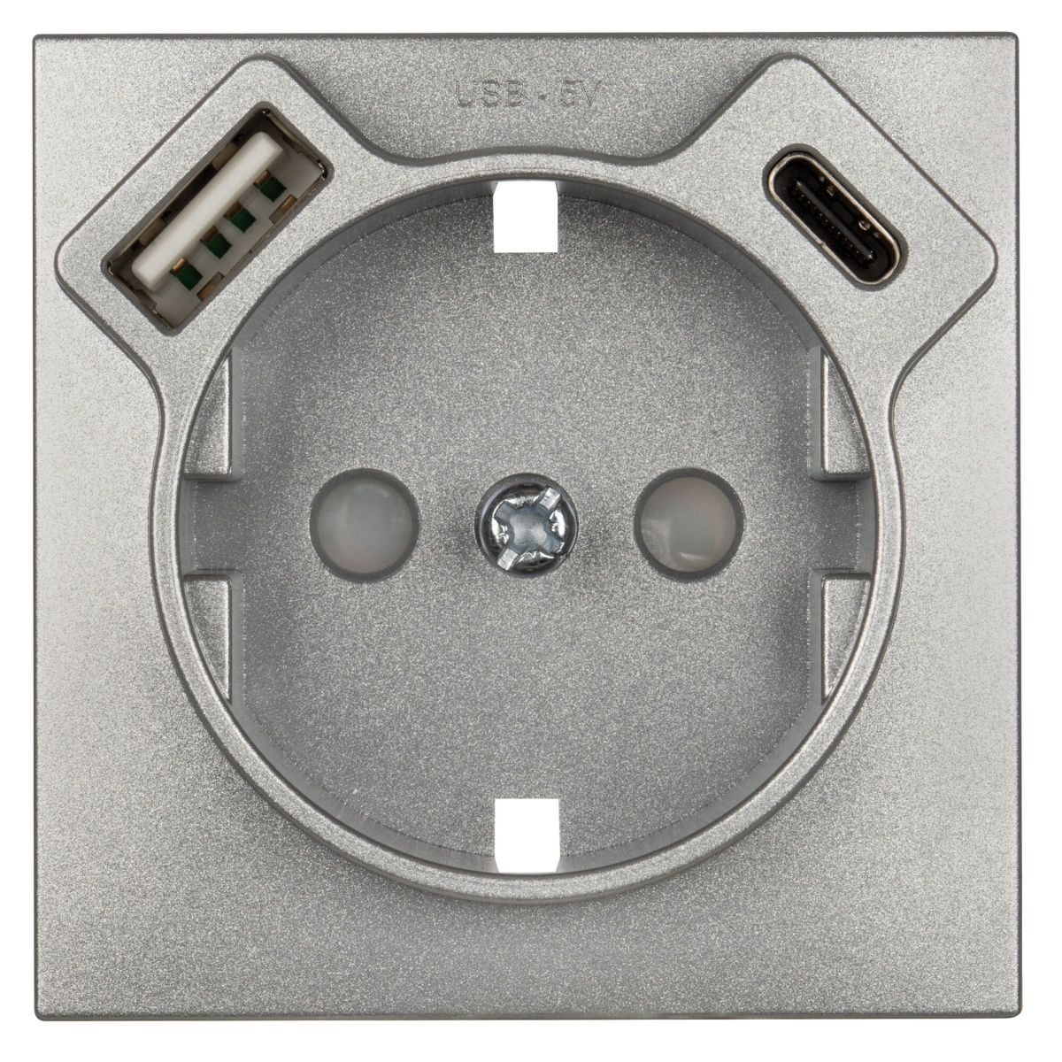 Zentralplatte für Schutzkontaktsteckdose 1 x USB-A + 1 x USB-C LOGUS 90 alu-silber Zentralplatte für Schutzkontaktsteckdose 1 x USB-A + 1 x USB-C LOGUS 90 alu-silber