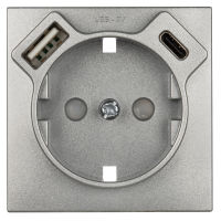 Zentralplatte für Schutzkontaktsteckdose 1 x USB-A + 1 x USB-C LOGUS 90 alu-silber