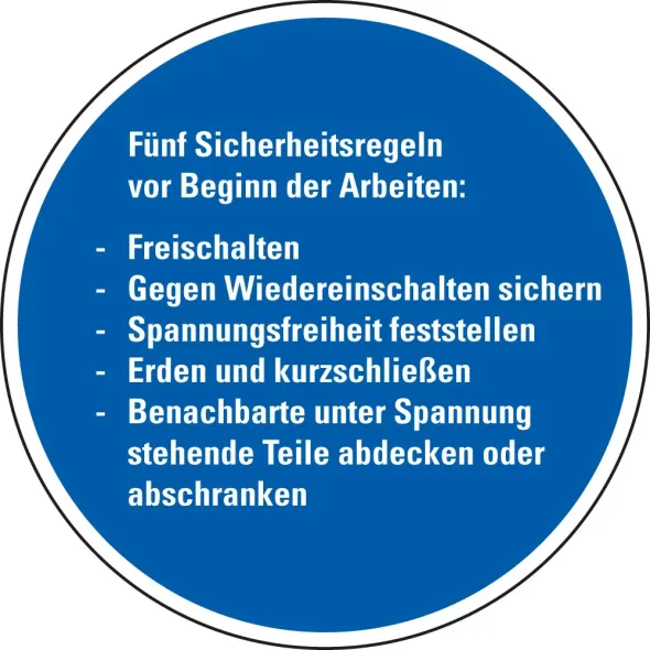 Hinweisschild 5 Sicherheitsregeln vor Beginn der Arbeiten blau-weiß Folie selbstklebend d=100 mm 1 Stück Hinweisschild 5 Sicherheitsregeln vor Beginn der Arbeiten blau-weiß Folie selbstklebend d=100 mm 1 Stück