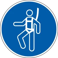 Gebotsschild Auffanggurt tragen blau-weiß Folie selbstklebend d=50 mm 10 St./Bogen