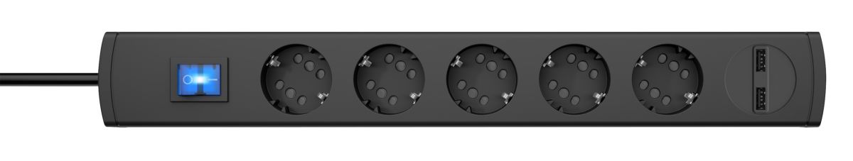 Steckdosenleiste 5-fach mit 2x USB schwarz Steckdosenleiste 5-fach mit 2x USB schwarz