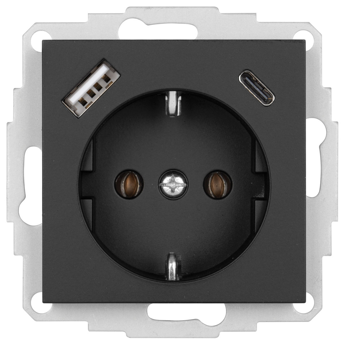 Kombi-Steckdose K55 schwarz matt mit USB Buchsen Kombi-Steckdose K55 schwarz matt mit USB Buchsen