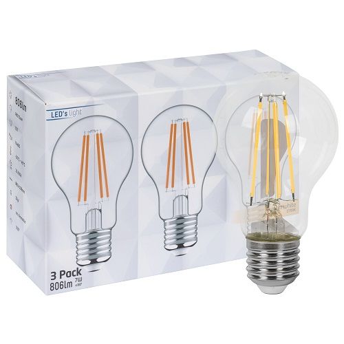 LED-Filament-Lampe 3er-Set AGL-Form klar E27/7W 60W 806 lm 2700K LED-Filament-Lampe 3er-Set AGL-Form klar E27/7W 60W 806 lm 2700K