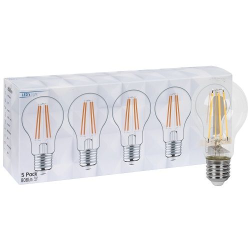 LED-Filament-Lampe 5er-Set AGL-Form klar E27/7W 60W 806 lm2700K LED-Filament-Lampe 5er-Set AGL-Form klar E27/7W 60W 806 lm2700K