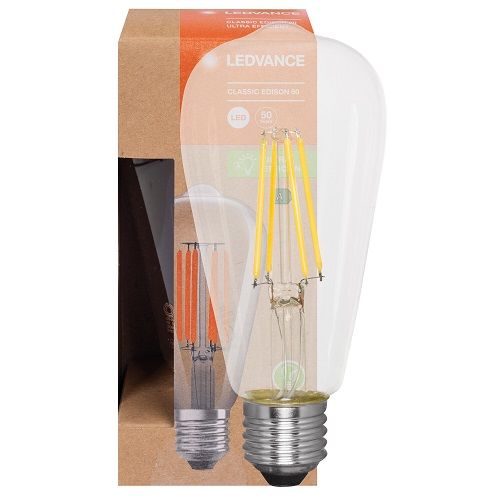 LED-Filament-Lampe ULTRA EFFICIENTY CLASSIC EDISON 60 Edison-Form klar E27/4W (60W) 840 lm 3000K LED-Filament-Lampe ULTRA EFFICIENTY CLASSIC EDISON 60 Edison-Form klar E27/4W (60W) 840 lm 3000K