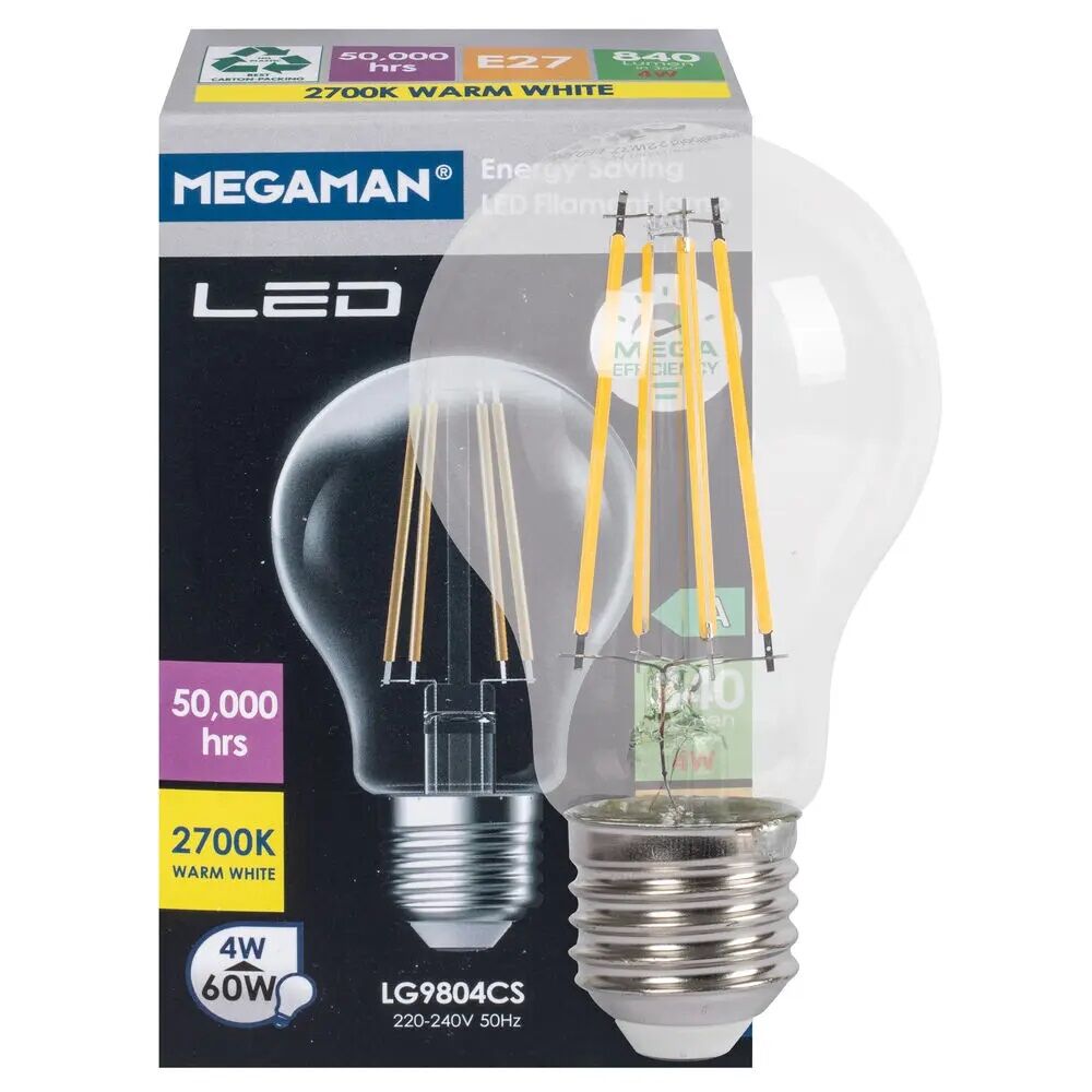 LED-Filament-Lampe MEGA-EFFICIENCY AGL-Form klar E27 2700K 4,0W