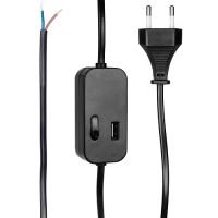 Euro-Anschlusszuleitung H03 VVH2-F 2 x 0,75² 2 m mit Schalter und USB Steckdose