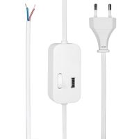 Euro-Anschlusszuleitung H03 VVH2-F 2 x 0,75² 2 m mit Schalter und USB Steckdose