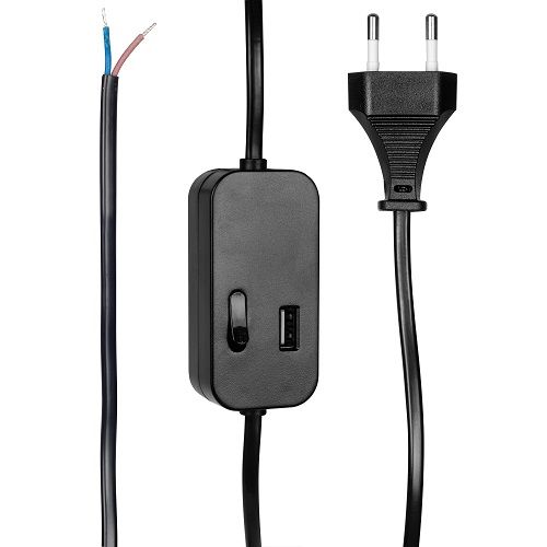 Euro-Anschlusszuleitung H03 VVH2-F 2 x 0,75² 2 m mit Schalter und USB Steckdose Euro-Anschlusszuleitung H03 VVH2-F 2 x 0,75² 2 m mit Schalter und USB Steckdose