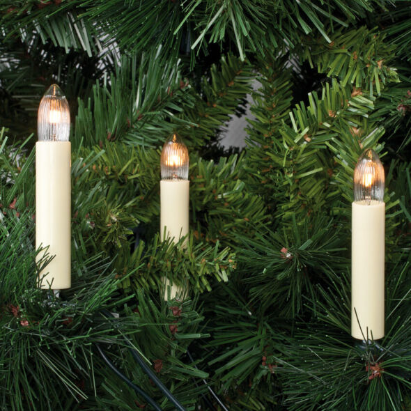Weihnachtsbaumkette 20 x E10/12V/3W klar elfenbein mit Topkerzen Weihnachtsbaumkette 20 x E10/12V/3W klar elfenbein mit Topkerzen