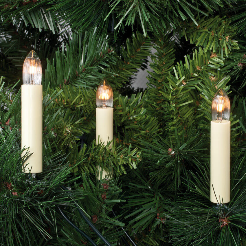 Weihnachtsbaumkette 20 x E10/12V/3W klar elfenbein mit Topkerzen Weihnachtsbaumkette 20 x E10/12V/3W klar elfenbein mit Topkerzen