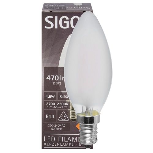 LED-Filament-Lampe Kerzen-Form matt E14/4,5W 470 lm 2200/2700K LED-Filament-Lampe Kerzen-Form matt E14/4,5W 470 lm 2200/2700K