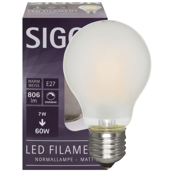 LED-Filamentlampe 7,0W E27 806lm matt dimmbar D=60mm LED-Filamentlampe 7,0W E27 806lm matt dimmbar D=60mm