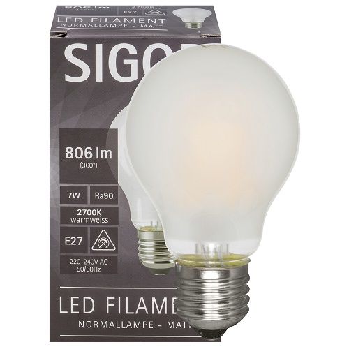 LED-Filament-Lampe AGL-Form matt E27 2700K 7W