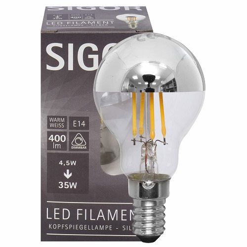 LED-Filament-Lampe Tropfen-Form silber verspiegelt E14/4,5W (35W) 400 lm 2700K