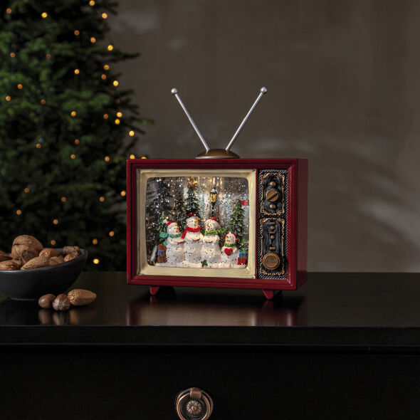 Schneelaterne VINTER Schneemänner im Fernseher 1 warmweiße LED