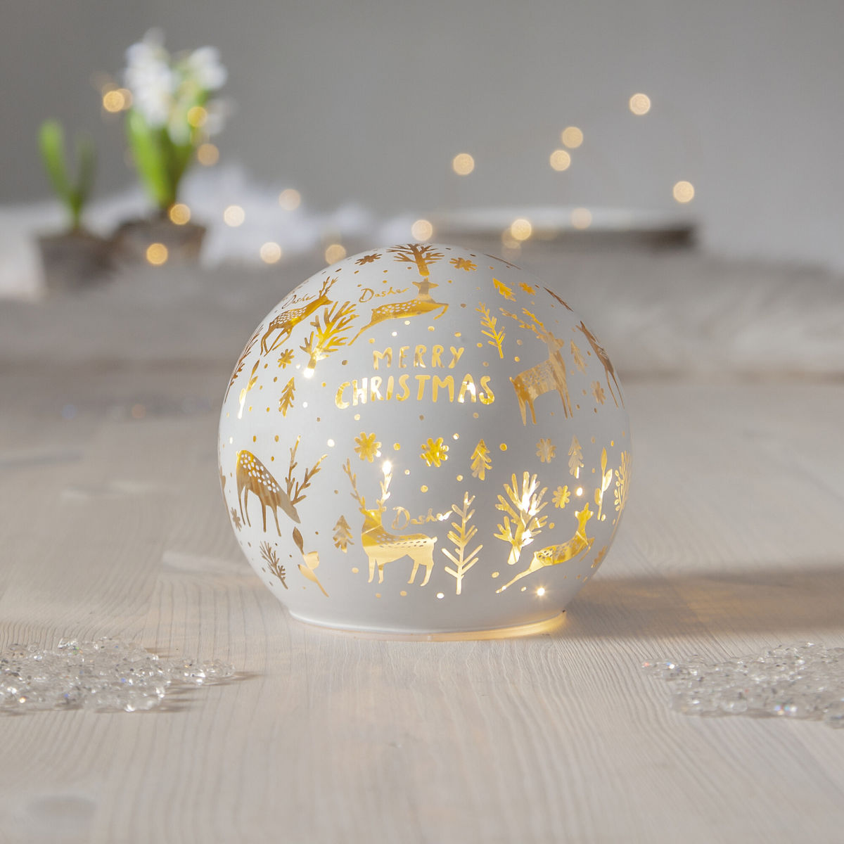 Glaskugel MERRY X-MAS 8 warmweiße LEDs Ø 120 Glaskugel MERRY X-MAS 8 warmweiße LEDs Ø 120