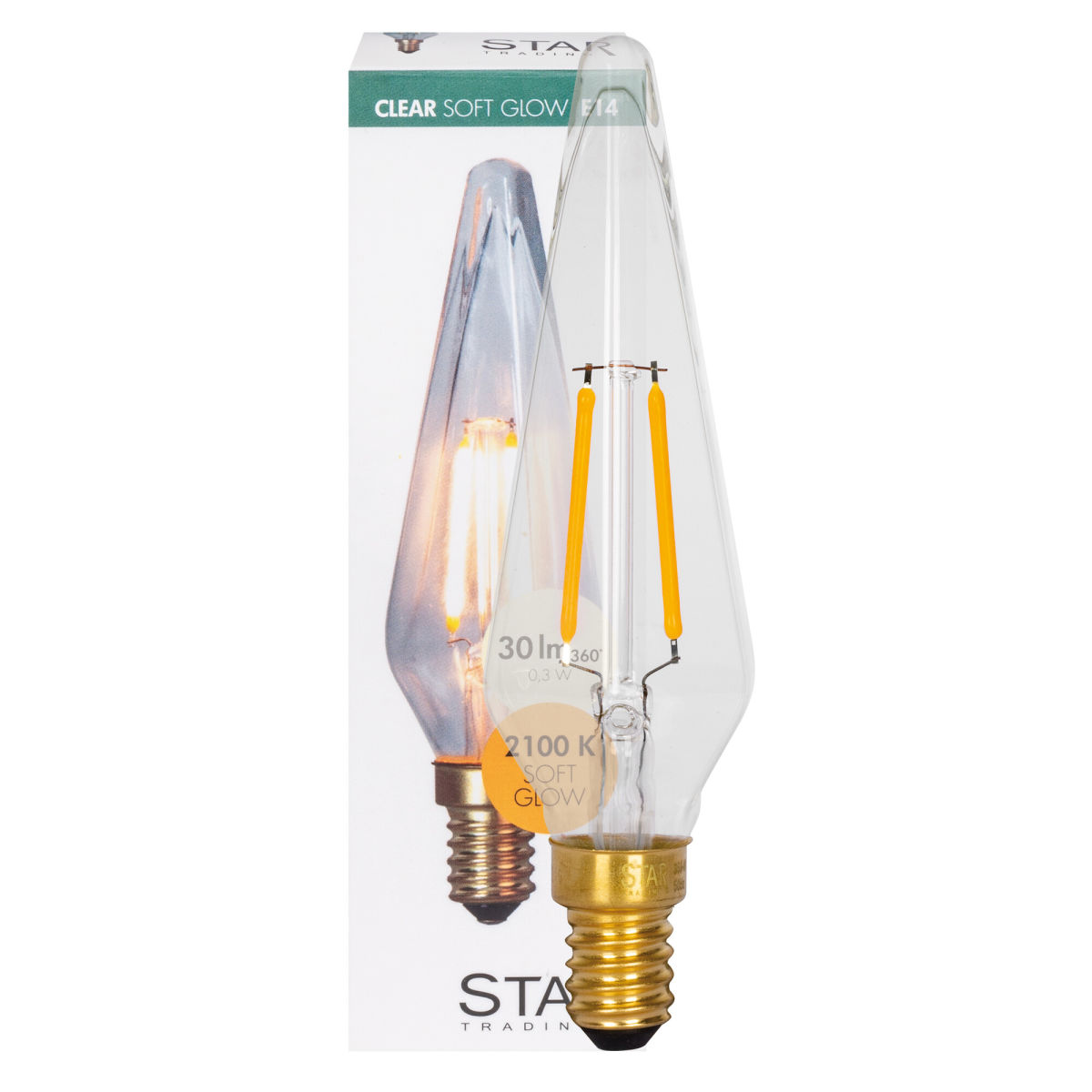 LED-Filament-Lampe SOFT GLOW Diamant-Form klar E14/0,3W (28W) 30 lm 2100K LED-Filament-Lampe SOFT GLOW Diamant-Form klar E14/0,3W (28W) 30 lm 2100K