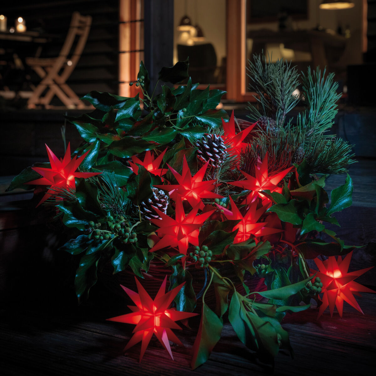 LED-Dekolichterkette 9 Sterne 18 Spitzen Ø 80 LED-Dekolichterkette 9 Sterne 18 Spitzen Ø 80