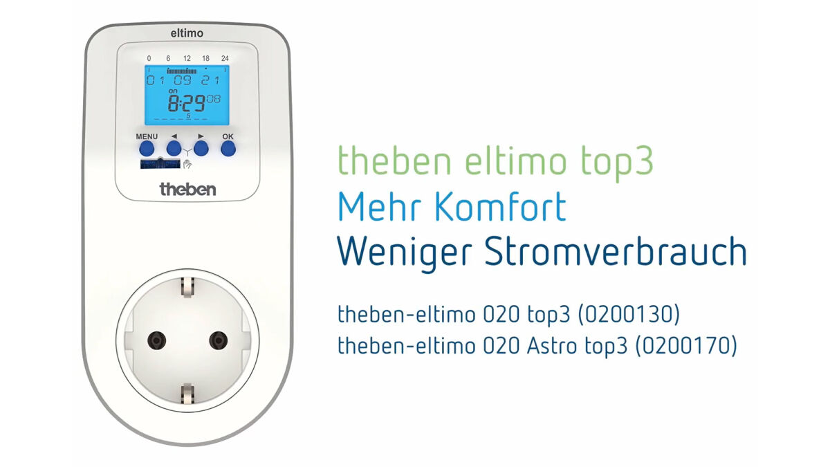 Eltimo 020 Astro top3 Digitale Steckdosen-Zeitschaltuhr, Wochenprogramm, minutengenau 0200170