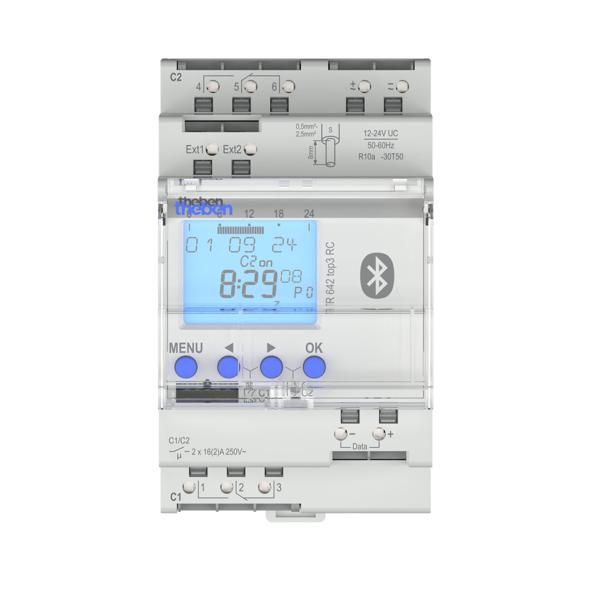 Theben TR 642 top3 BLE 12-24V RC Digitale Zeitschaltuhr 2 Kanäle, Jahres-/Astroprogramm 6420330