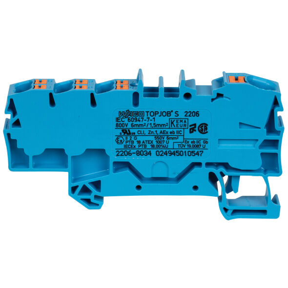 Verteiler-Klemme mit Drücker für Anwendungen Ex e II geeignet blau Verteiler-Klemme mit Drücker für Anwendungen Ex e II geeignet blau