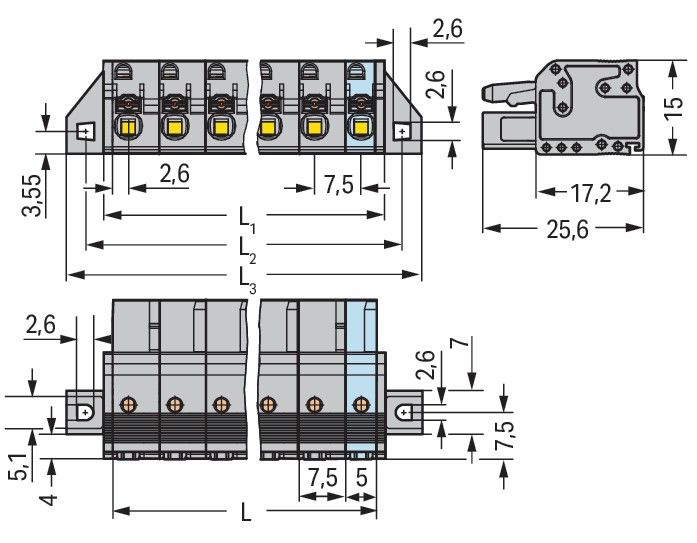 1-Leiter-Federleiste 2231-213/031-000