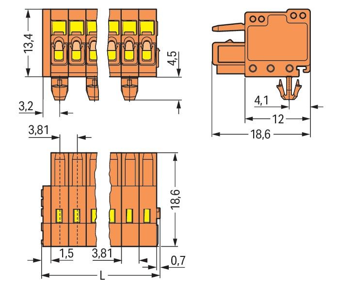 1-Leiter-Federleiste 734-206/008-000