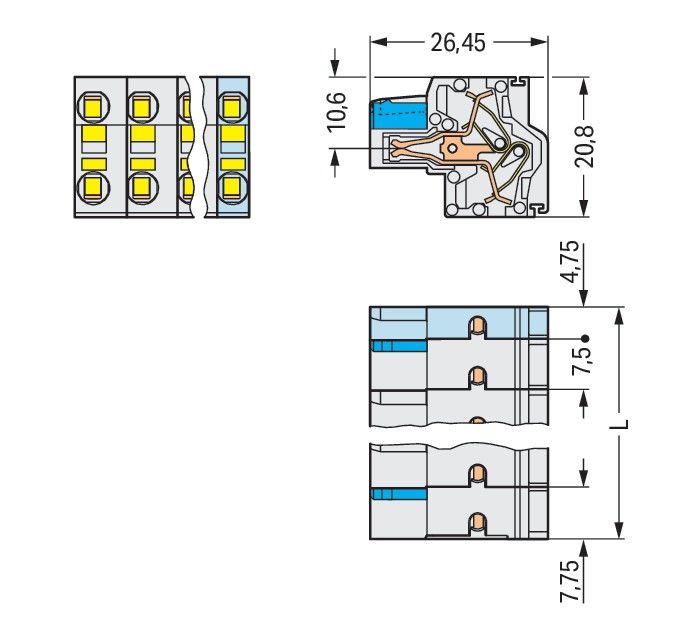 2-Leiter-Federleiste 721-2208/026-000