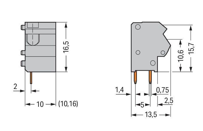 2LeiterLeiterplattenklemme 254-827