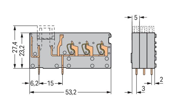 3LeiterLeiterplattenklemme 742-163