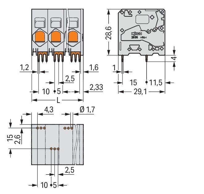 Leiterplattenklemme,16 mm² 2636-1102/020-023
