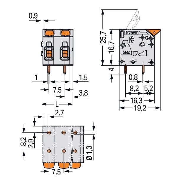 Leiterplattenklemme Hebel 2604-1303/000-016