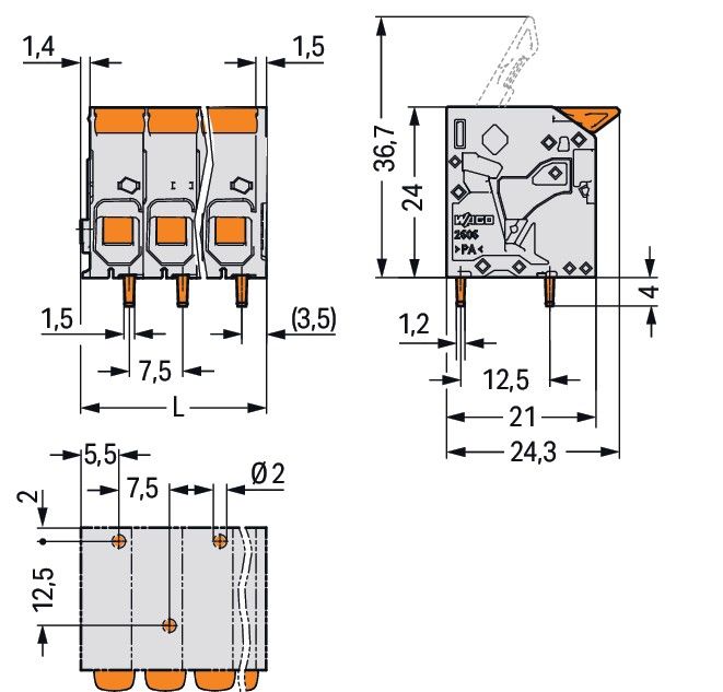 Leiterplattenklemme Hebel 2606-1103/020-000