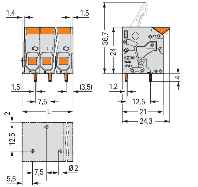Leiterplattenklemme Hebel 2606-1104/010-000