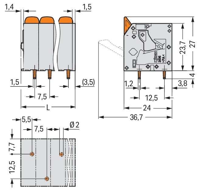 Leiterplattenklemme Hebel 2606-3103/020-000