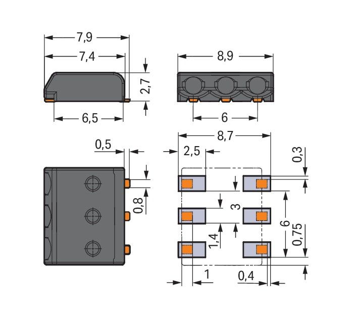 SMD-Leiterplattenklemme 2059-323/998-403