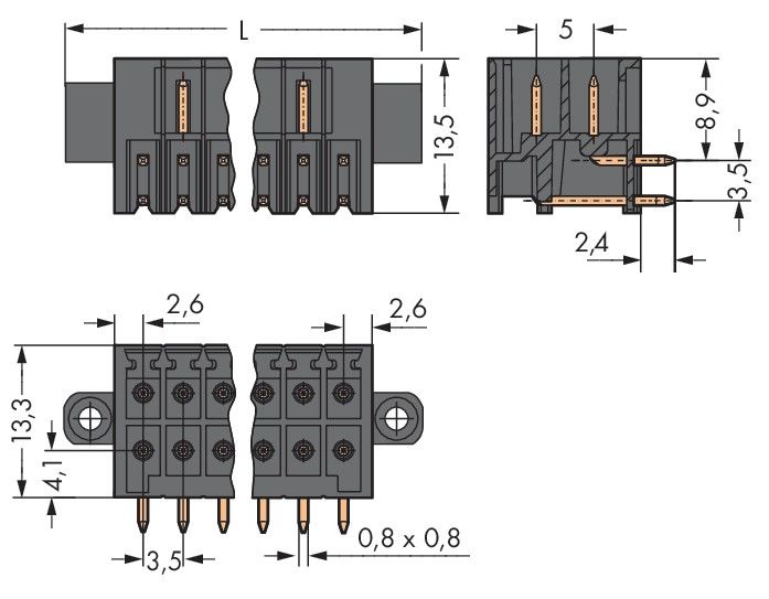 THR-Stiftleiste 2-reihig 713-1425/117-000