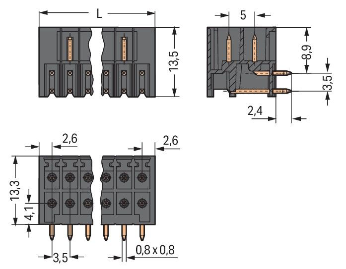 THR-Stiftleiste 2-reihig 713-1427/105-000