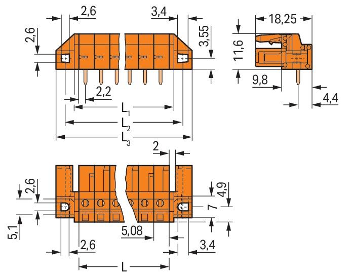THT-Federleiste abgewink. 232-265/047-000