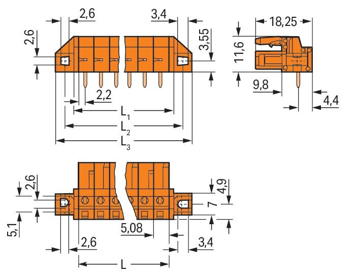 THT-Federleiste abgewink. 232-273/031-000