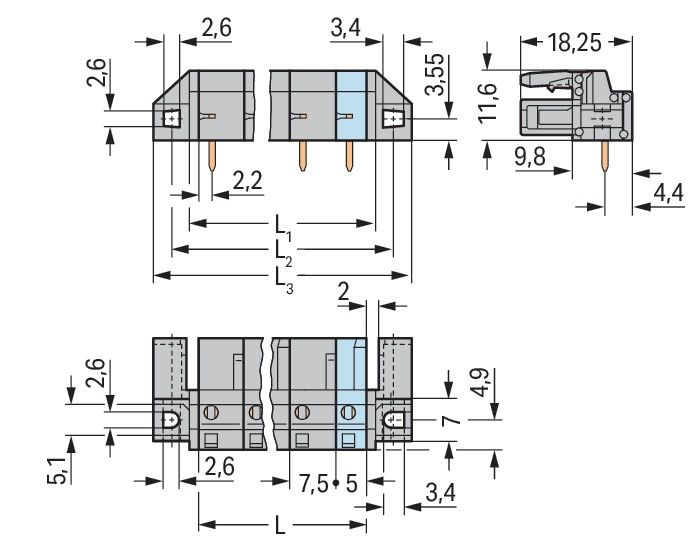 THT-Federleiste abgewink. 232-842/047-000