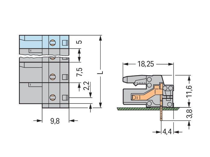 THT-Federleiste abgewink. 232-846/045-000