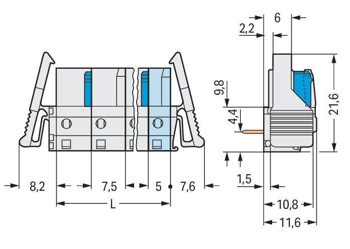 THT-Federleiste abgewink. 722-835/039-000